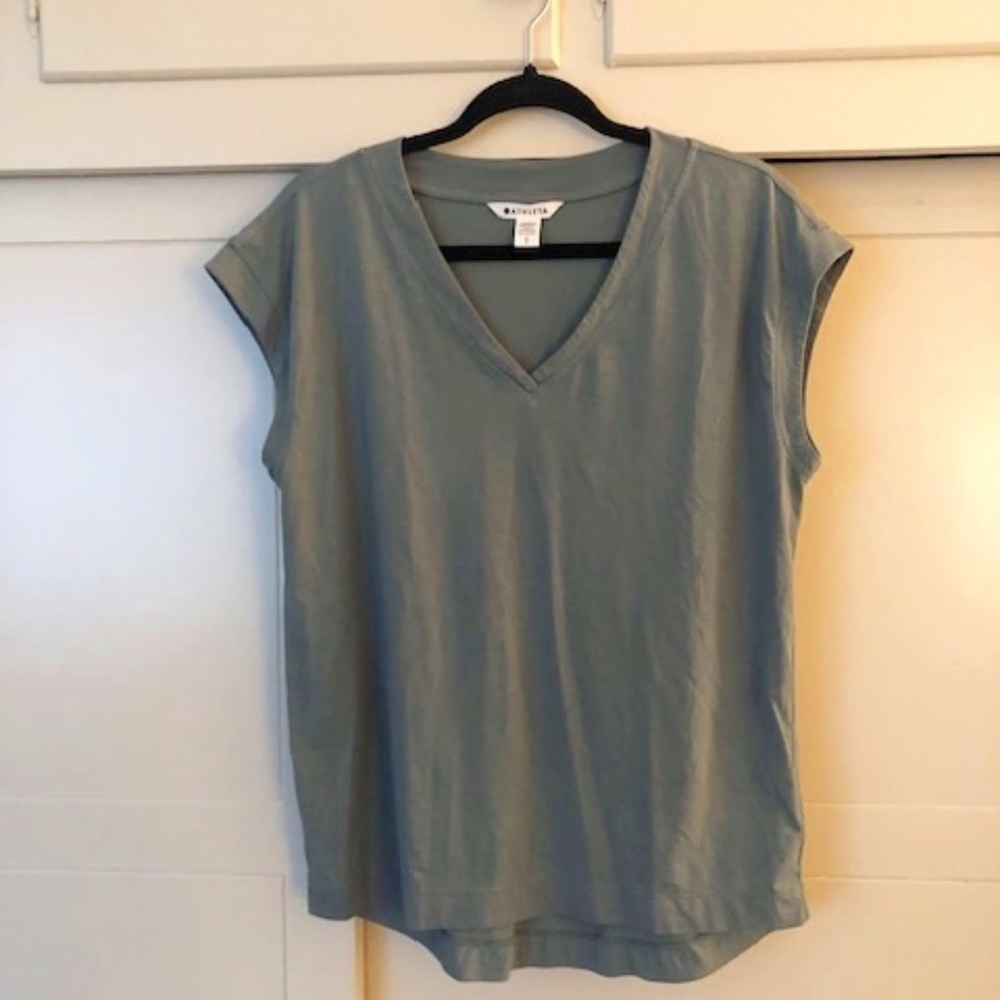 Athleta cap-sleeve top, sage green, v neck small